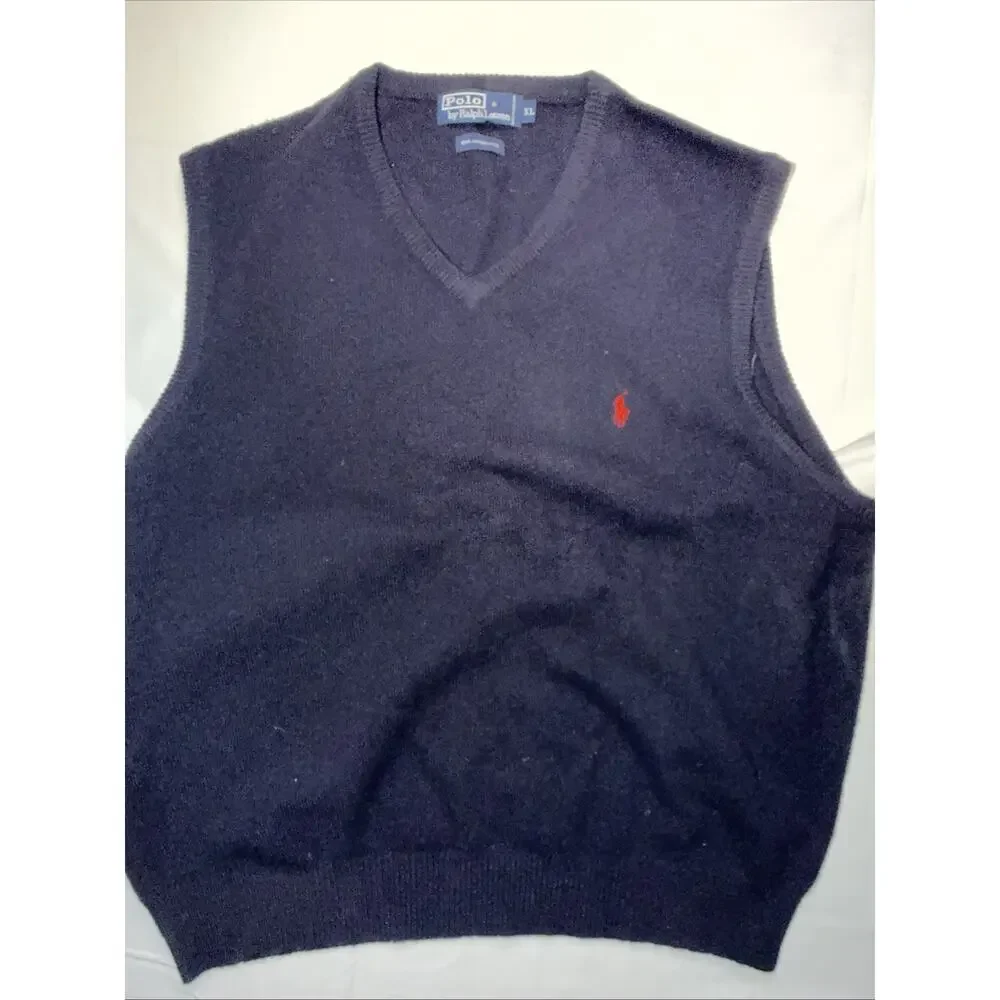 Polo Ralph Lauren Blue 100% Lambswool V-Neck Sweater Vest Men’s XL Vtg